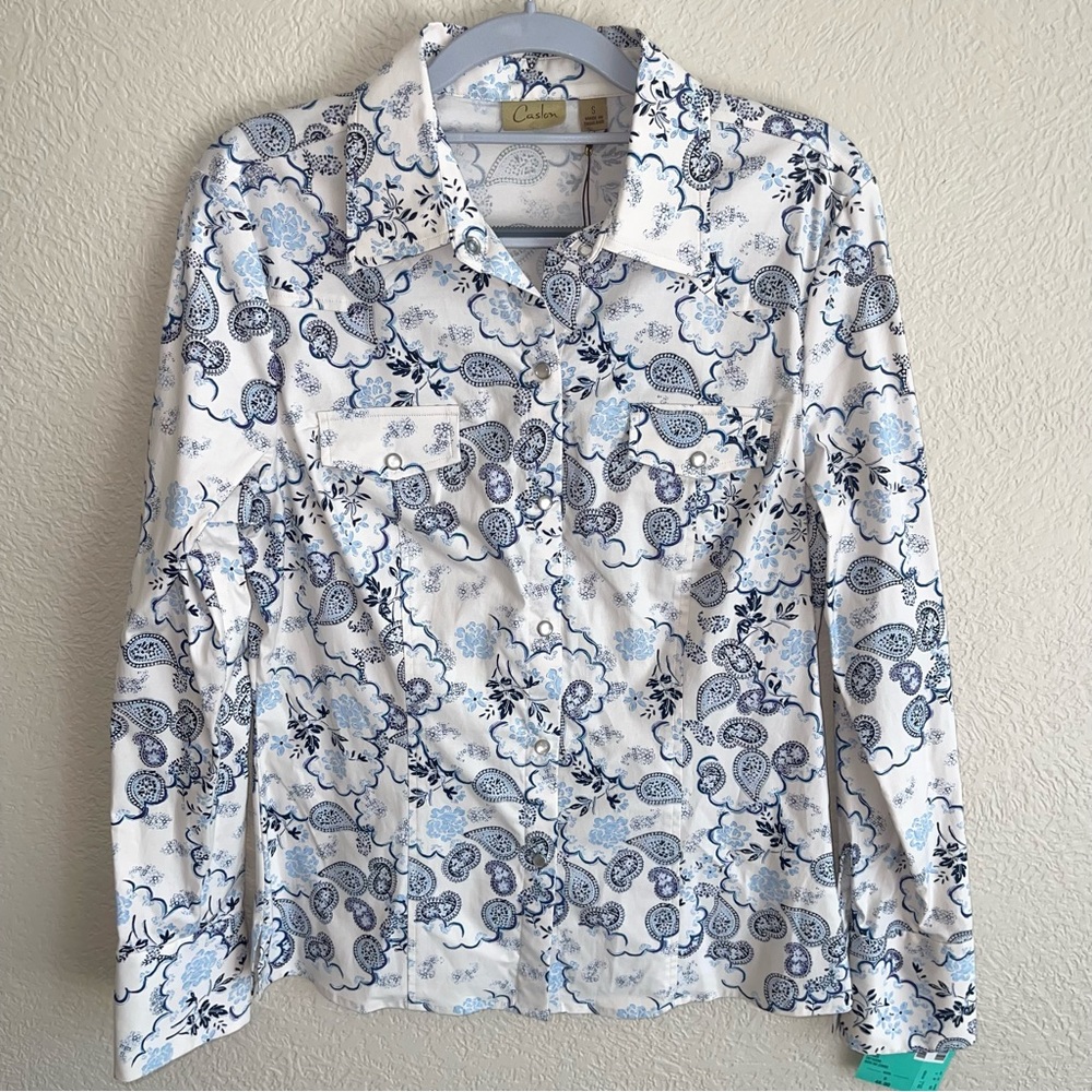 Caslon Paisley White PearlSnap Button Up Shirt NWT